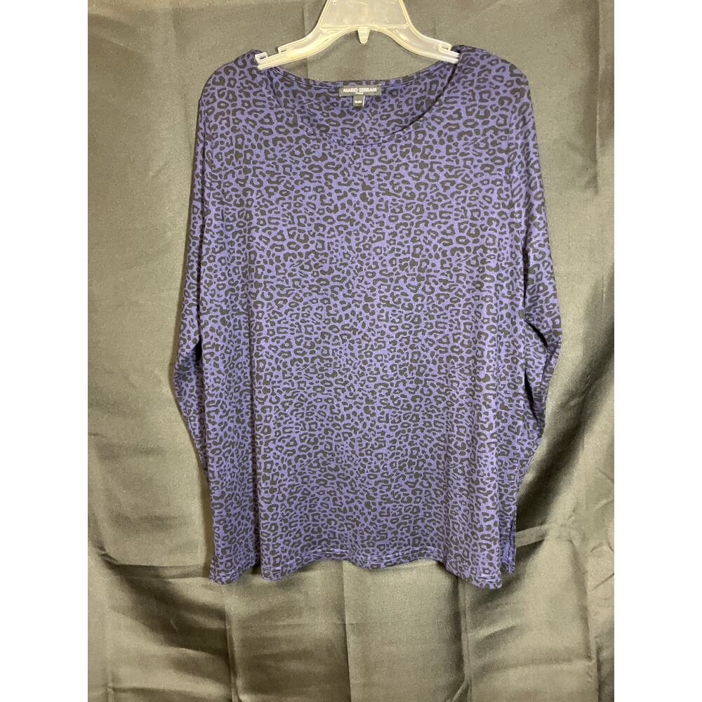 Mario Serrani Italy Womens Purple Leopard Long Sleeve Pullover Size XL